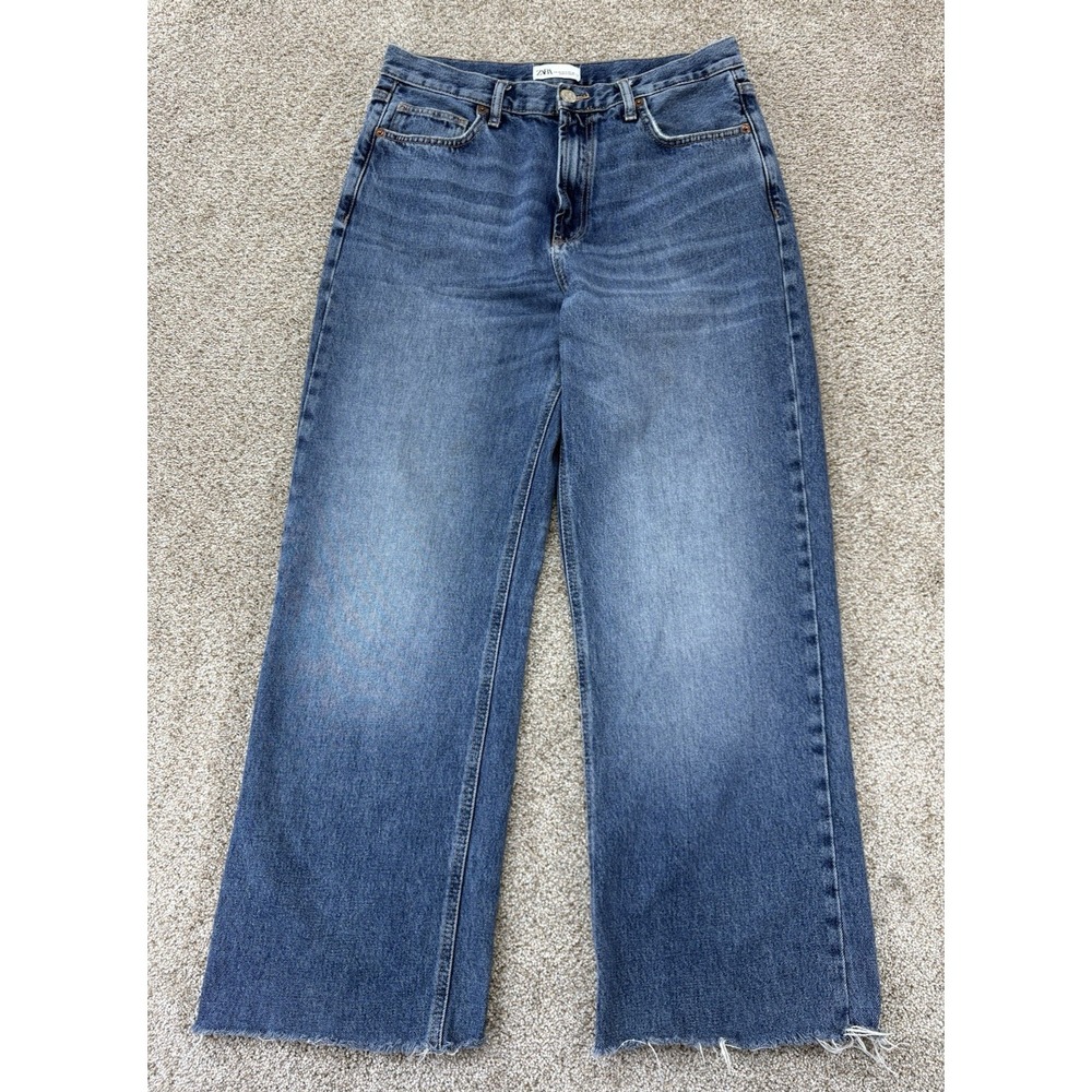 Zara Wide Leg High Rise Straight Jeans Women's 8 Blue Medium Wash Coastal Boho